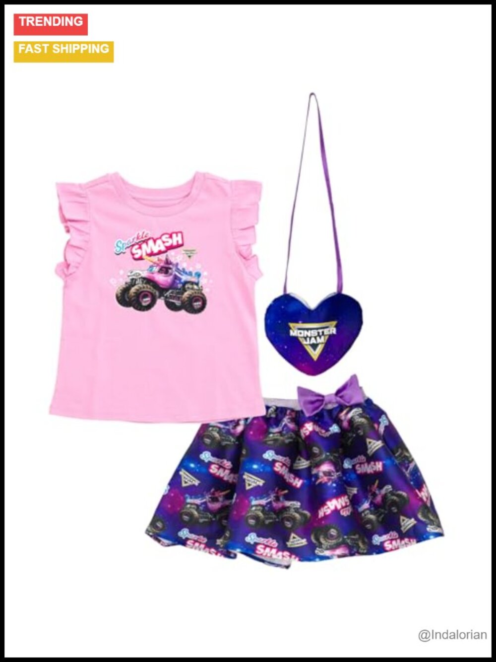 Girls 3-Piece Tank Top Skirt and Bag Set Flutter Sleeves